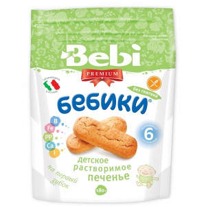 Печенье Bebi Premium &quot;Бебики&quot; без глютена 180г с 6 мес. Печенье Bebi Premium "Бебики" без глютена 180г - печенье из специально подготовленной для детского питания кукурузной муки, которое можно использовать в качестве первого печенья.