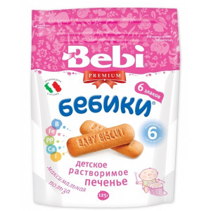 Печенье Bebi Premium &quot;Бебики&quot; 6 злаков 125г с 6 мес. Печенье Bebi Premium "Бебики" 6 злаков с 6 мес. 125 гр.  можно давать ребенку в сухом или растворенном виде как на завтрак, так и в течение дня.