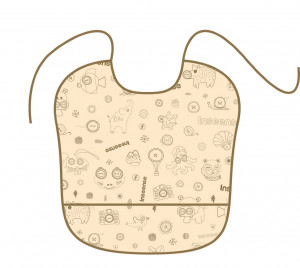 Нагрудник Inseense с кармашком, бежевый с рисунком, 33х33 см Нагрудник Inseense с кармашком защищает детскую одежду от пятен и загрязнений во время еды и при занятиях творчеством.